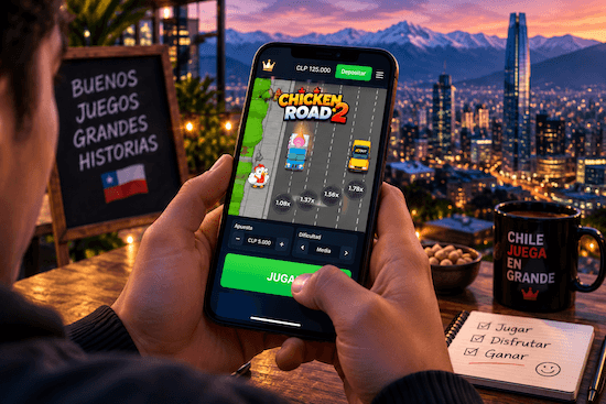 Chicken Road 2 en un smartphone con interfaz de juego móvil y multiplicadores durante la partida.